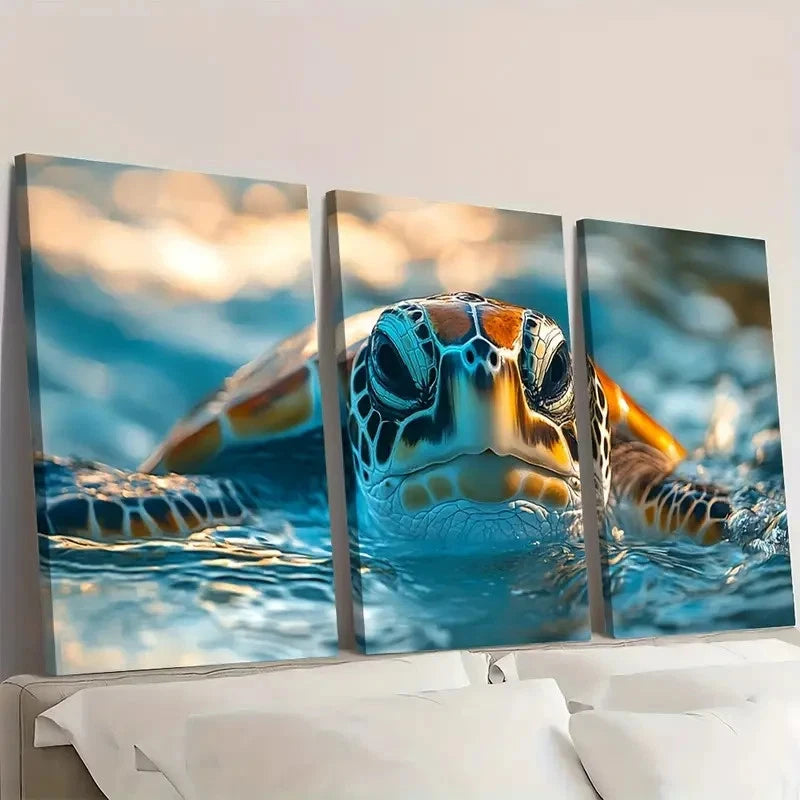 3pcs Sea Turtle Vibrant Blue Ocean ART Wall Art Set Canvas Framed 40x60cm - High Quality Print 100% Australian Made Wall Canvas Ready to Hang
