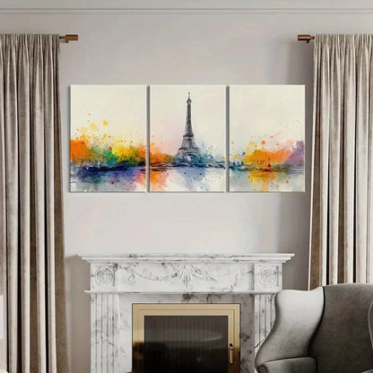 3pcs Eiffel Tower Watercolor Art Paris Cityscape Metal Print Ready to Hang Art