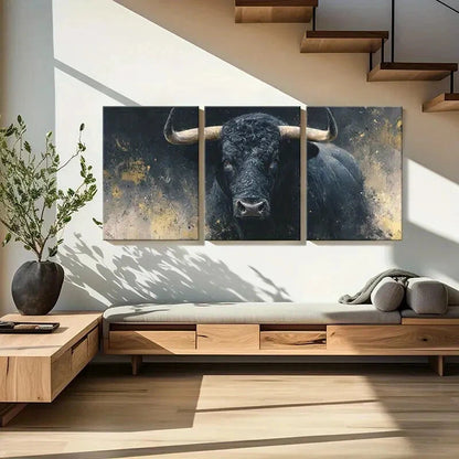 3pcs Artistic Bull Portrait Abstract Painting Metal Print Ready to Hang Art