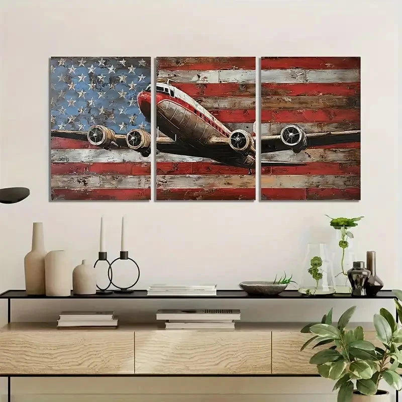 3pcs Flight on an American Background Metal Print Ready to Hang Art
