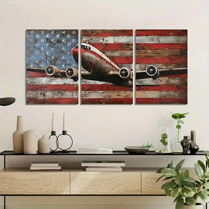 3pcs Flight on an American Background Metal Print Ready to Hang Art