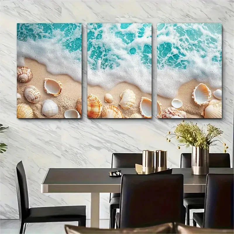 3pcs Seashells Bow California Coastal Nautical Metal Print Ready to Hang Art