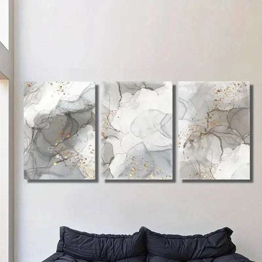 3pcs Abstract Gray and Golden Texture Metal Print Ready to Hang Art