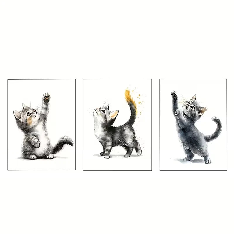 3pcs Playful Little Kittens Reaching The Sky  Wall Art Set Canvas Framed 60x90cm - High Quality Print 100% Australian Made Wall Canvas Ready to Hang