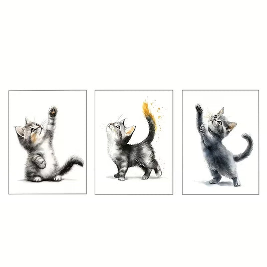 3pcs Playful Little Kittens Reaching The Sky  Wall Art Set Canvas Framed 60x90cm - High Quality Print 100% Australian Made Wall Canvas Ready to Hang