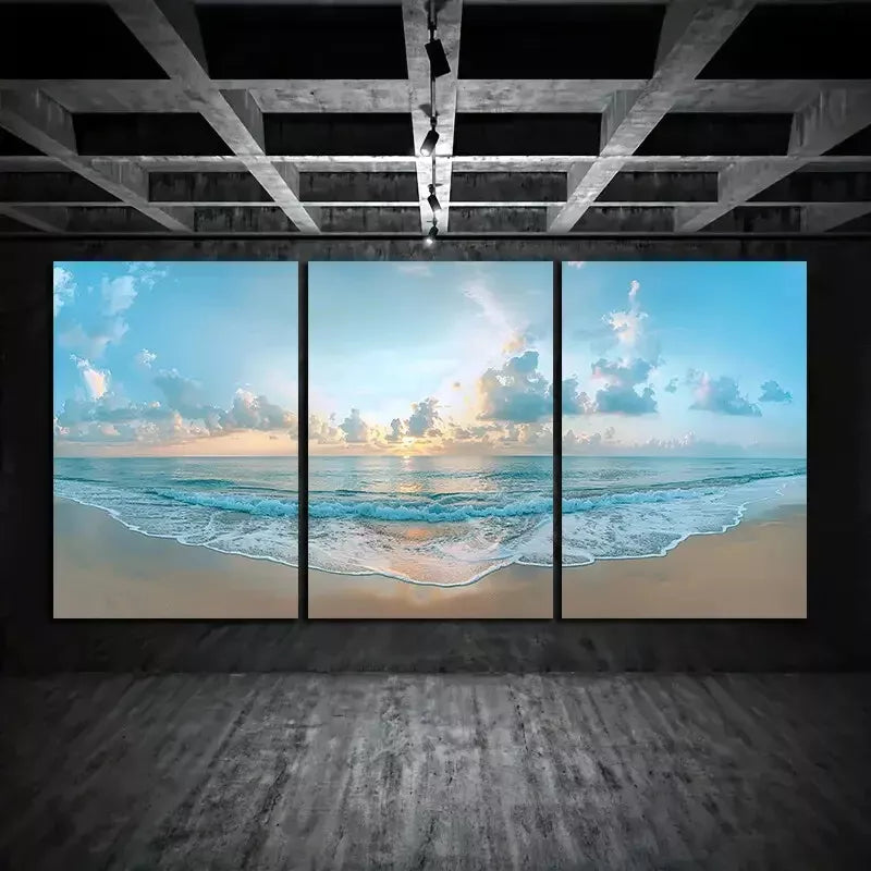 3pcs Beautiful Beach with Golden Sand & Sunset Sky Canvas Framed 40x60cm - High Quality Print 100% Australian Made Wall Canvas Ready to Hang