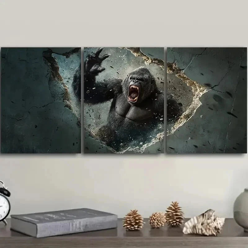 3pcs   King Kong Wall Art Set Canvas Framed 50x70cm - High Quality Print 100% Australian Made Wall Canvas Ready to Hang