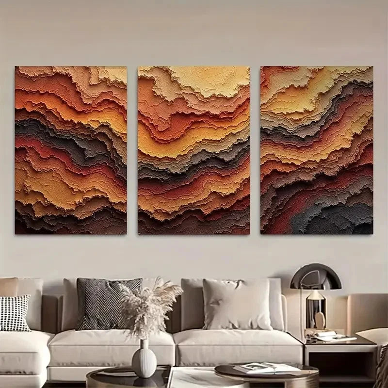 3pcs Earth Tone Rustic Abstract Triptych Wall Art Metal Print Ready to Hang Art