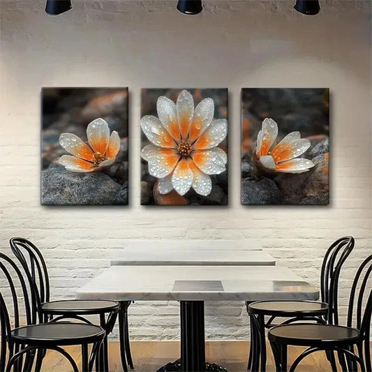 3pcs Elegant Dew-Kissed Orange Bloom Perfect Wall Art Set Canvas Framed 50x70cm - High Quality Print 100% Australian Made Wall Canvas Ready to Hang