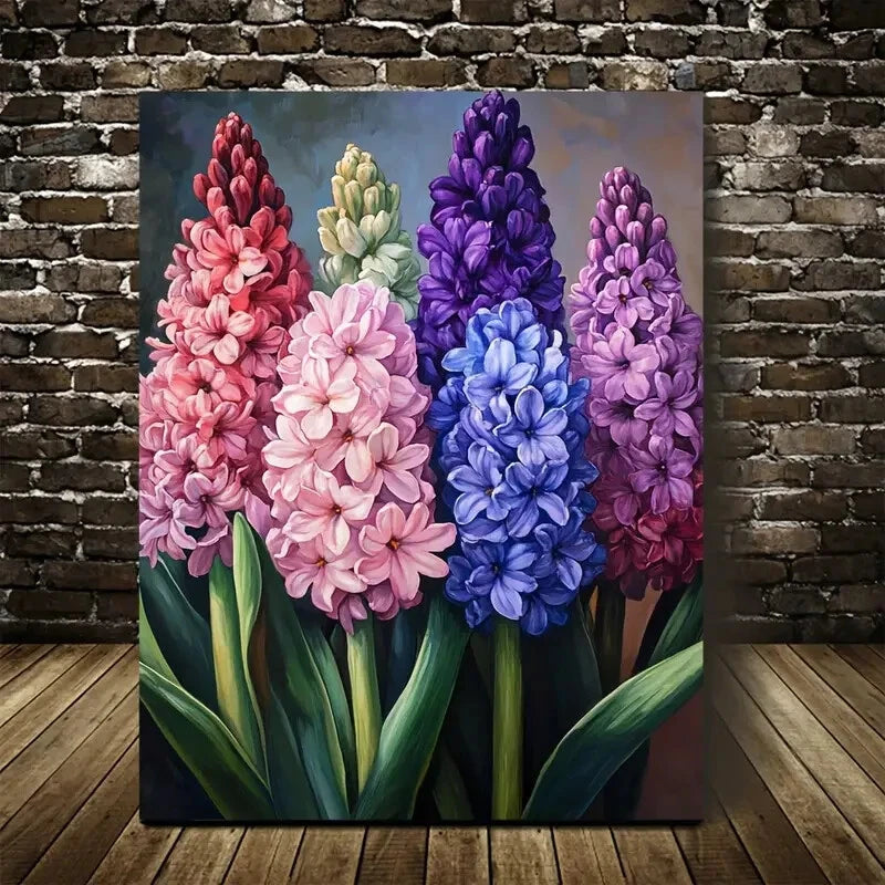 Vibrant Hyacinths Floral Painting in Pink, White 40x60cm Metal Print Ready to Hang