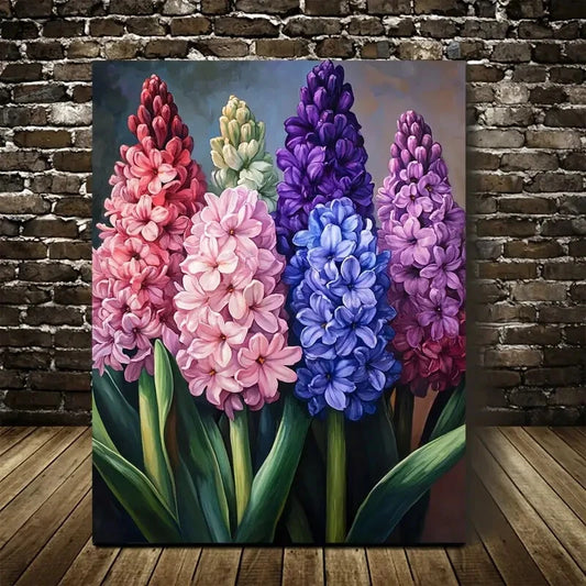 Vibrant Hyacinths Floral Painting in Pink, White 40x60cm Metal Print Ready to Hang