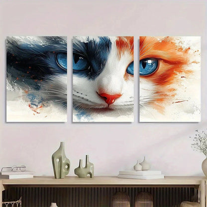 3pcs Vibrant Cat Stunning Blue Eyes Metal Print Ready to Hang Art