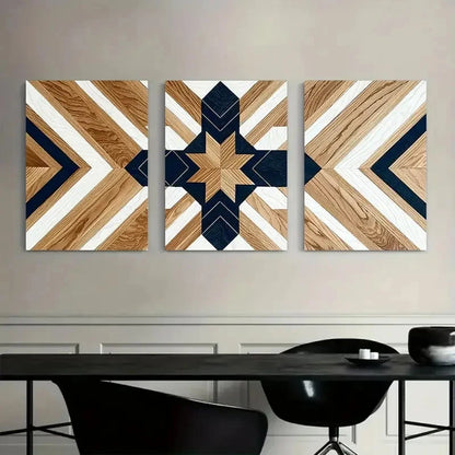 3pcsGeometric Wood Pattern & Arrow Design Metal Print Ready to Hang Art