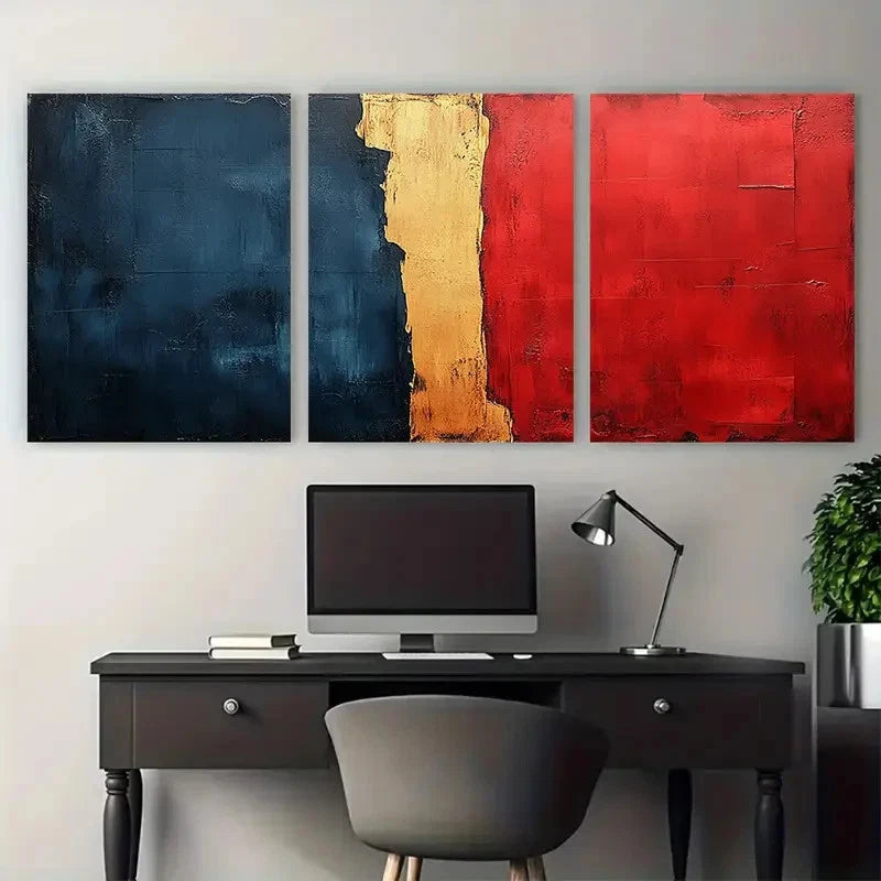 3pcs Abstract Grunge Contrast Colour Design Metal Print Ready to Hang Art