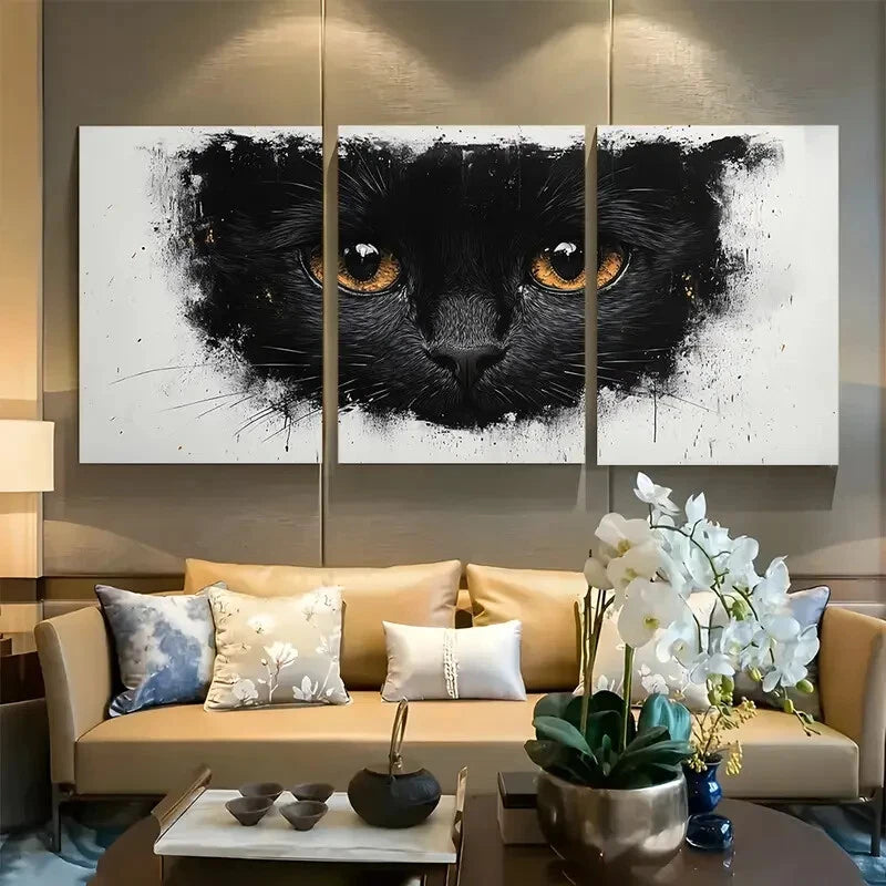 3pcs Cute Black and White Cat Design Metal Print Ready to Hang Art