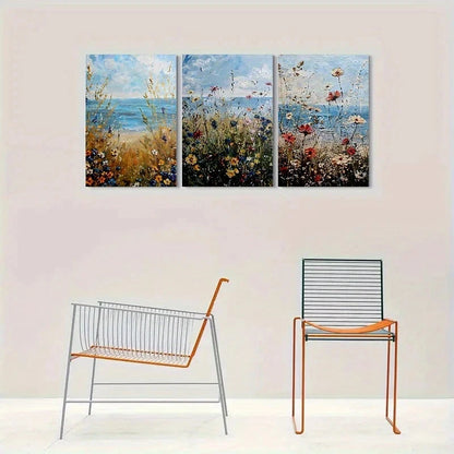 3pcs Beachside Wildflower Botanical Metal Print Ready to Hang Art