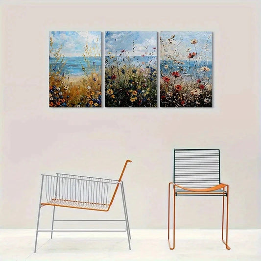 3pcs Beachside Wildflower Botanical Metal Print Ready to Hang Art