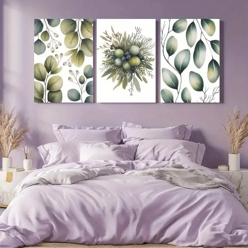 3pcs Eucalyptus Leaves Greenery Painting Metal Print Ready to Hang Art