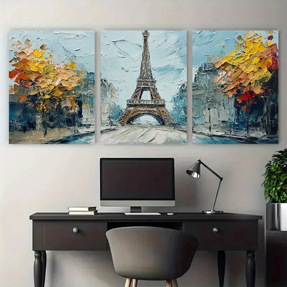 3pcs Paris Eiffel Tower Cityscape France Metal Print Ready to Hang Art