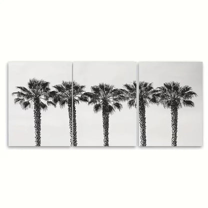 3pcs Black White Palm Set Palm Tree Metal Print Ready to Hang Art