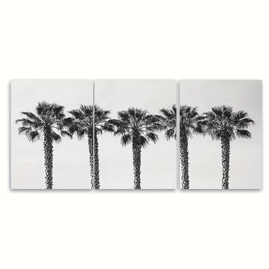 3pcs Black White Palm Set Palm Tree Metal Print Ready to Hang Art