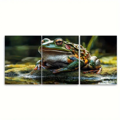 3pcs Matsumoto Hoji Japanese Grumpy Frog Wall Art Set Canvas Framed 60x90cm - High Quality Print 100% Australian Made Wall Canvas Ready to Hang
