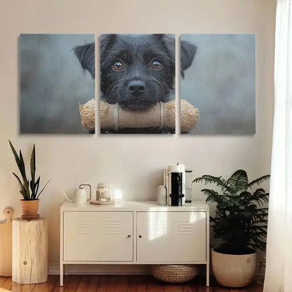 3pcs Black Dog with Brown Eyes Metal Print Ready to Hang Art