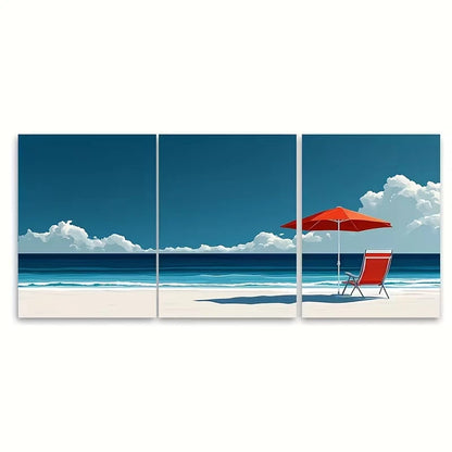 3pcs Minimalist Beach Scene Metal Print Ready to Hang Art
