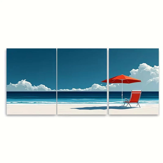 3pcs Minimalist Beach Scene Metal Print Ready to Hang Art