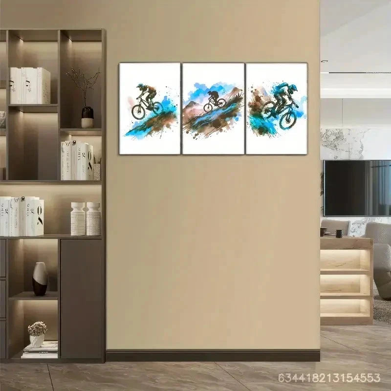 3pcs Artistic Premium Mountain Bike Metal Print Ready to Hang Art