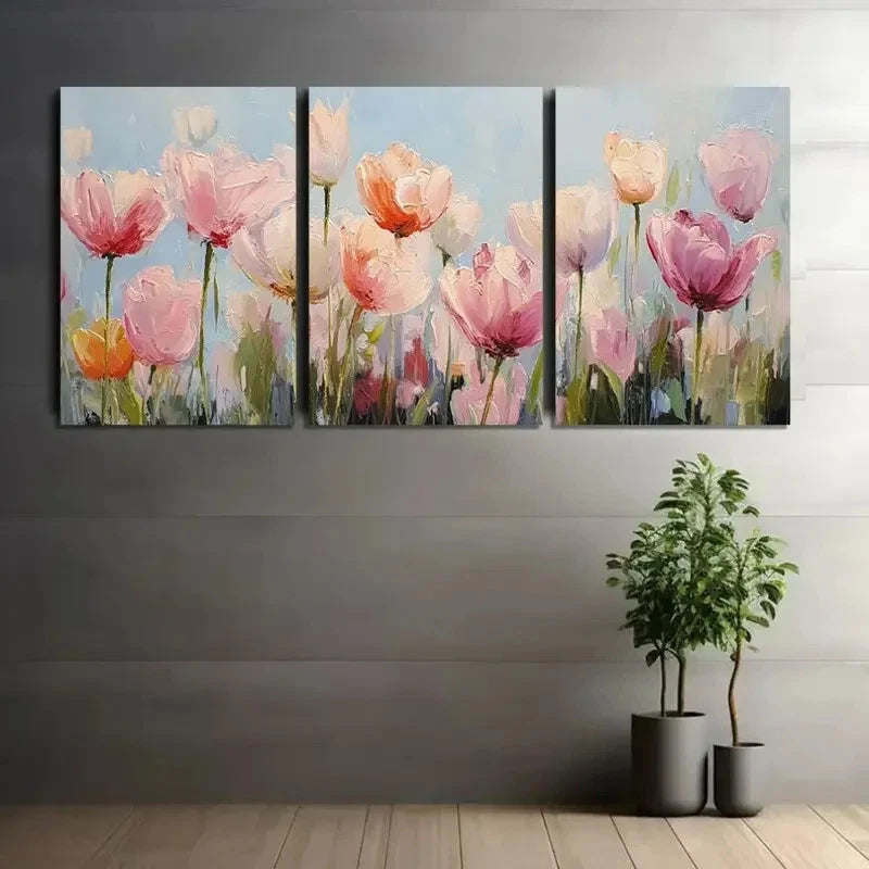 3pcs Vibrant Poppy Flower Landscape Painting Metal Print Ready to Hang Art