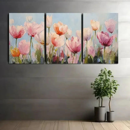 3pcs Vibrant Poppy Flower Landscape Painting Metal Print Ready to Hang Art