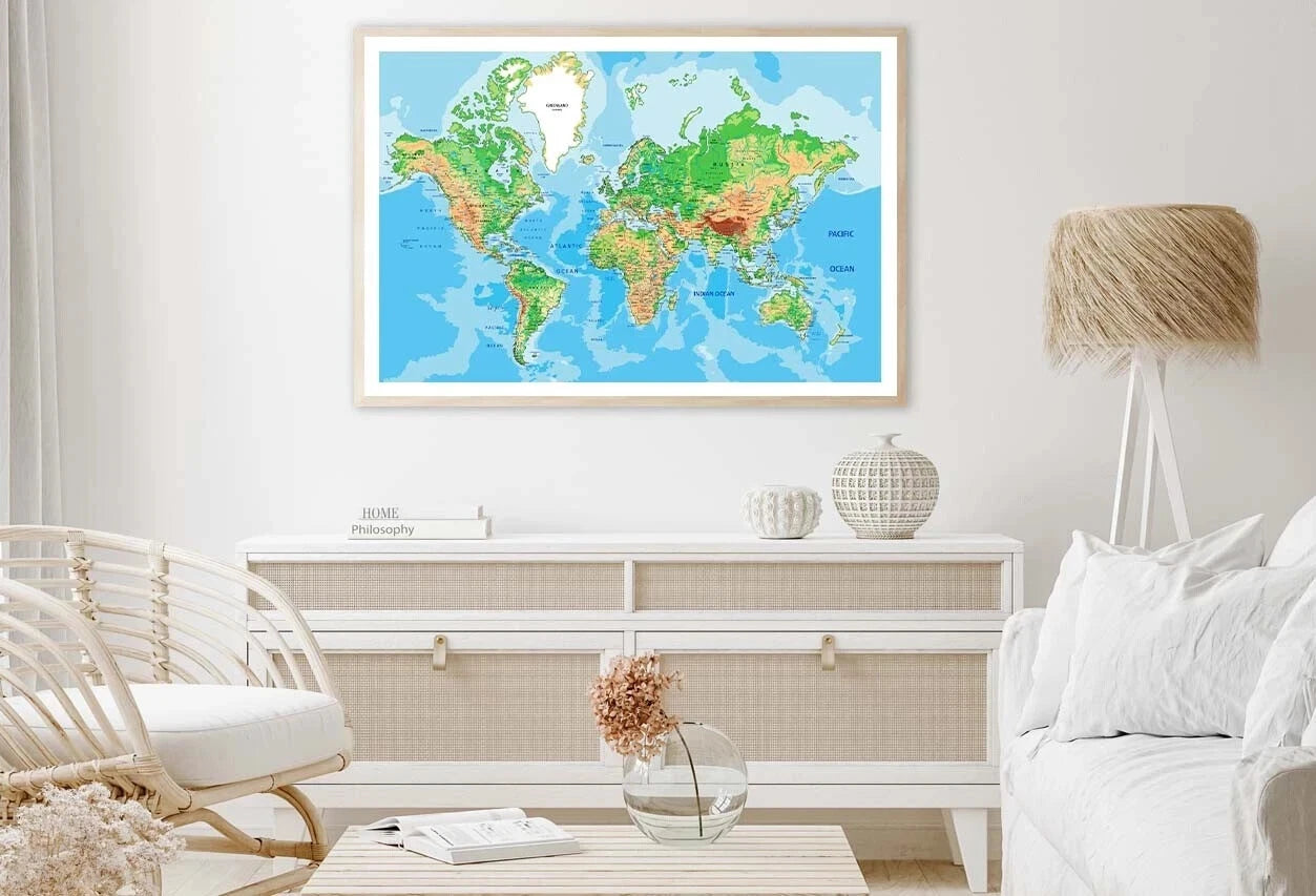 Highly Detailed Physical World Map with details 91x61cm poster AU