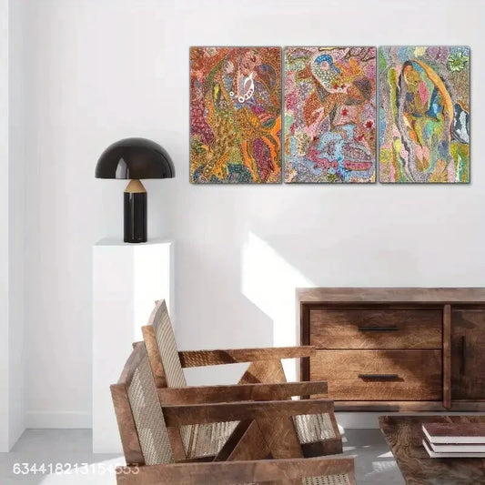 3pcs Abstract Colorful Dot Patterns Modern Set Metal Print Ready to Hang Art