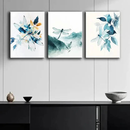 3pcs Colorful Watercolor Dragonfly White Perfect Wall Art Set Canvas Unframed - High Quality Print 100% Australian Made Wall Canvas