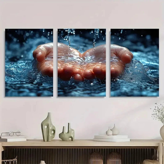 3pcs Blue Water Splash Design Metal Print Ready to Hang Art