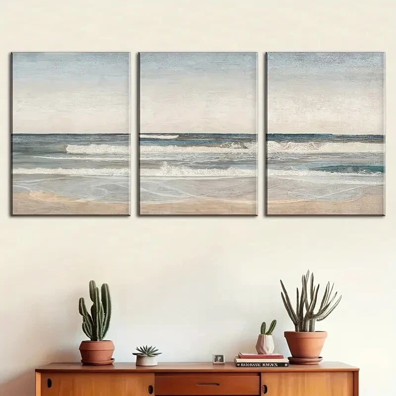 3pcs Abstract Beach Landscape Ocean Waves Metal Print Ready to Hang Art
