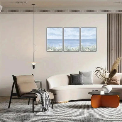 3pcs Beach Art with Light Blue & Green Waves Metal Print Ready to Hang Art