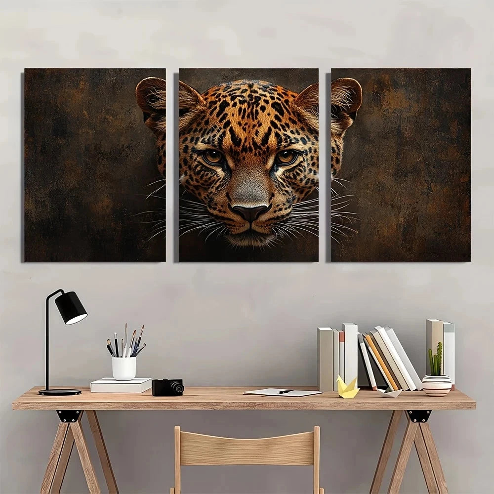 3pcs Rustic Animal Leopard Farmhouse Metal Print Ready to Hang Art