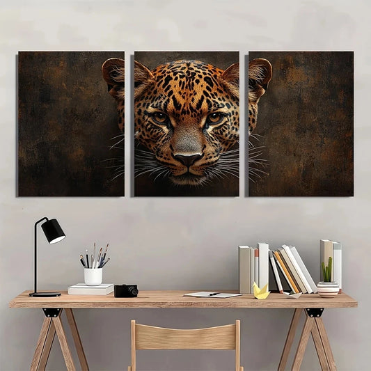 3pcs Rustic Animal Leopard Farmhouse Metal Print Ready to Hang Art