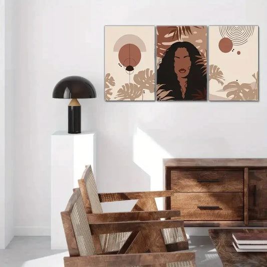 3pcs Tropical Plant Leaves Print Exquisite Female Metal Print Ready to Hang