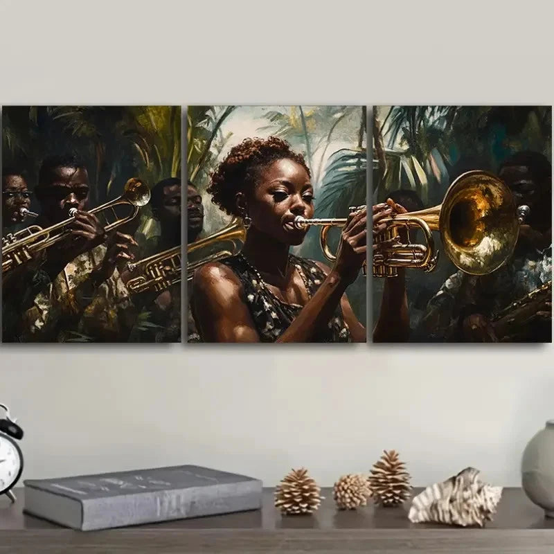 3pcs Group of Black Jazz Musicians Metal Print Ready to Hang Art