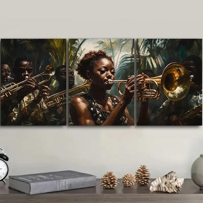3pcs Group of Black Jazz Musicians Metal Print Ready to Hang Art
