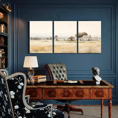 3pcs Rustic Farmhouse Landscape Golden Fields Metal Print Ready to Hang Art