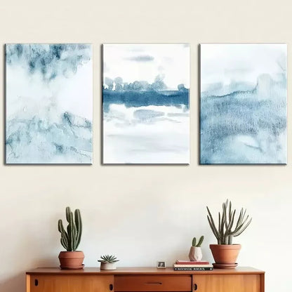 3pcs  Featuring a Minimalist Blue-Themed Abstract  Wall Art Set Canvas Framed 40x60cm - High Quality Print 100% Australian Made Wall Canvas Ready to Hang