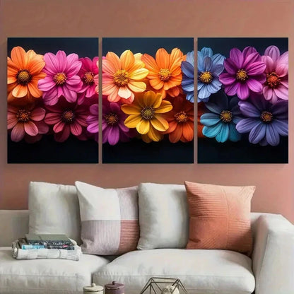 3pcs Vibrant Rainbow Floral Artistic Photography Metal Print Ready to Hang Art