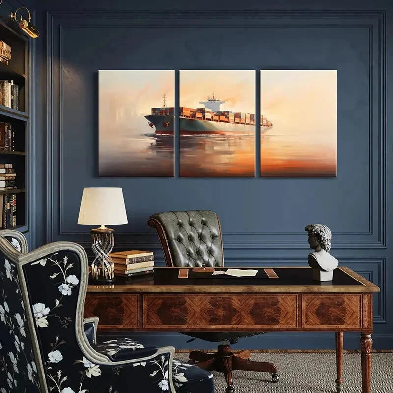 3pcs Maritime Sunset Serenity Vintage Metal Print Ready to Hang Art