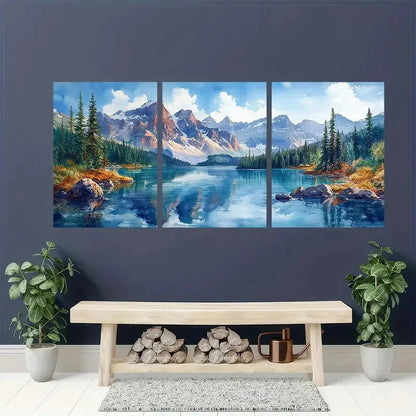 3pcs Moraine Lake Scenery with Pine Trees Metal Print Ready to Hang Art