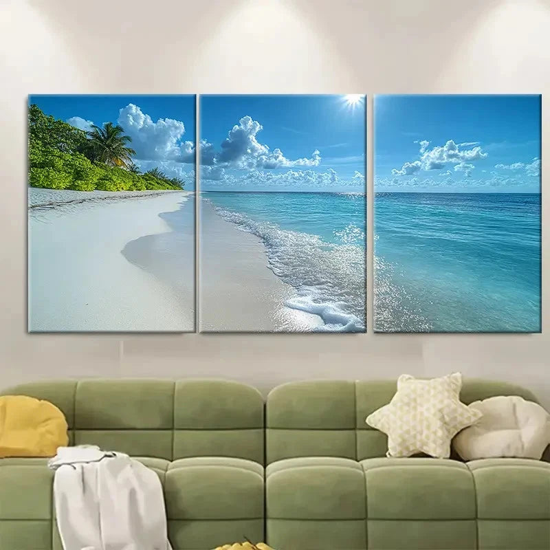3pcs Shimmering Ocean Sunny Sky Metal Print Ready to Hang Art