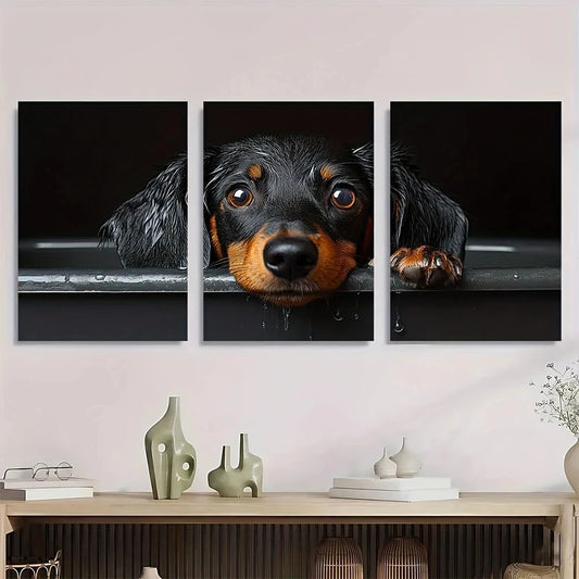 3pcs Charming Dachshund Animal Theme Metal Print Ready to Hang Art